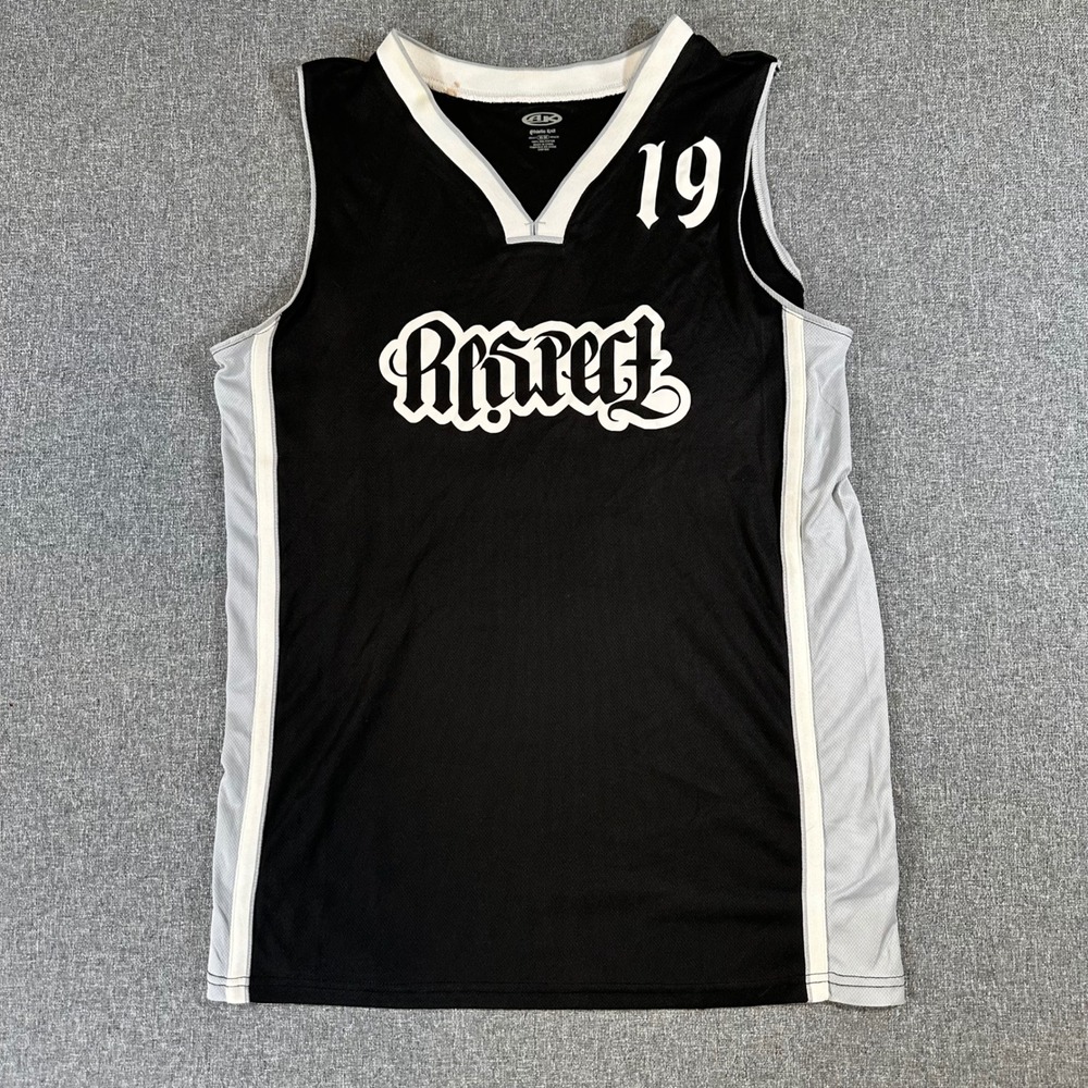 Athletic Knit AK Respect Basketball Jersey Mens Medium Black White‎ Mesh Tank 19